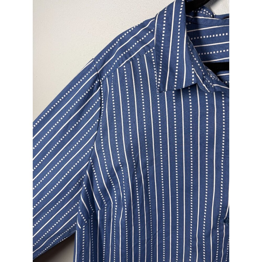Roamans Womens Button Up Blouse Blue White Stripes Plus Size 26W 100% Cotton - Picture 3 of 12